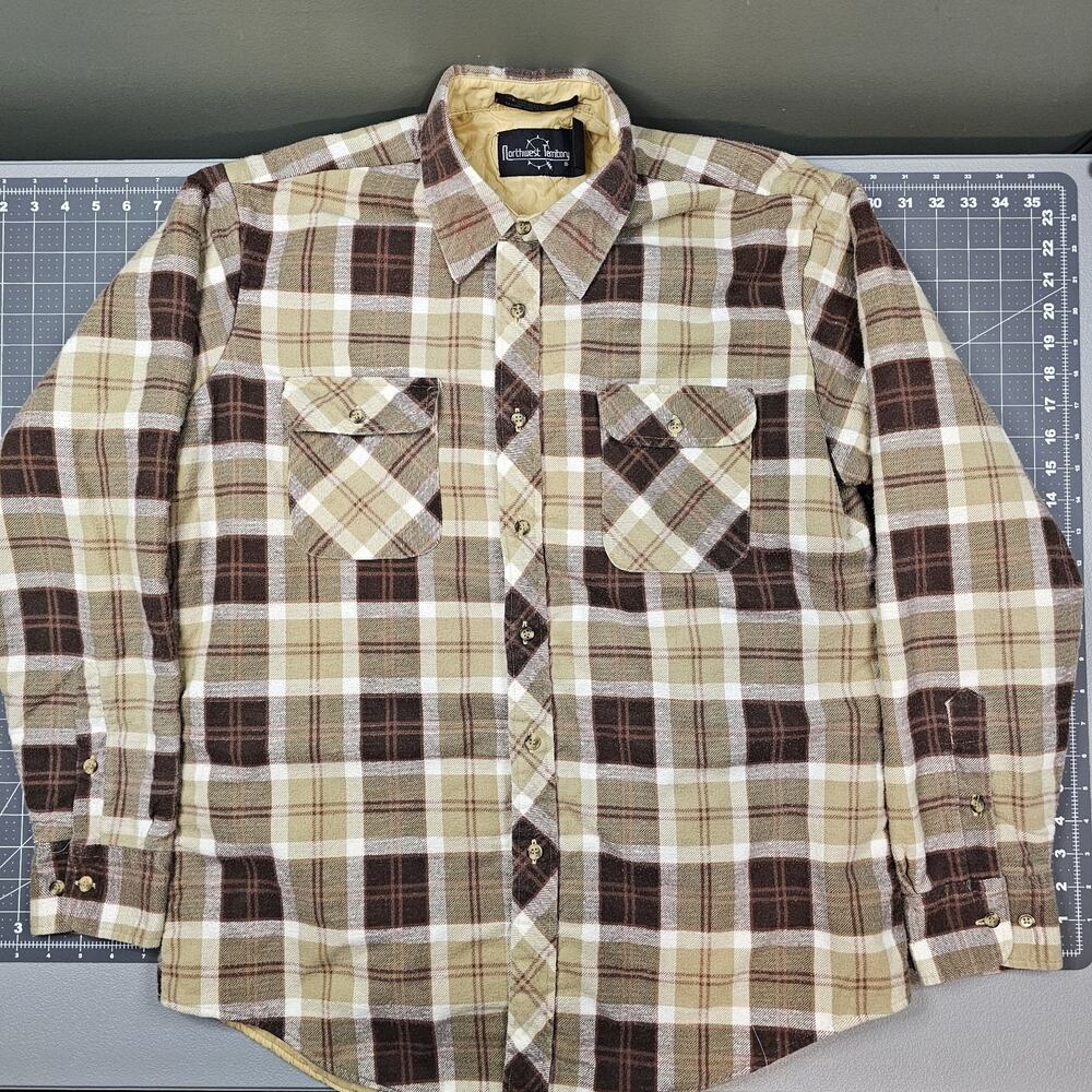 Vintage Northwest Territory Shirt Large Tan Flannel Plaid Lined Insulated 90s
